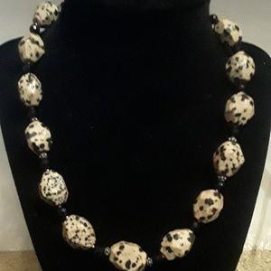 Black & Cream Dalmation stone necklace set